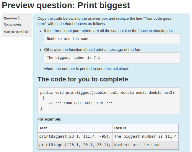 Preview screenshot of Print biggest question