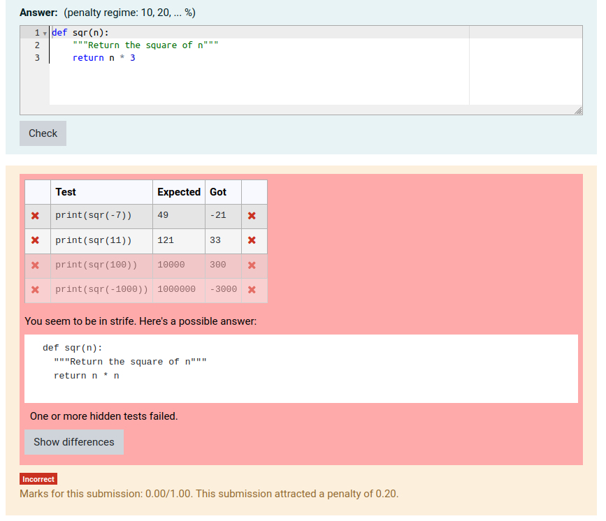 Screen dump of python3_with_feedback output