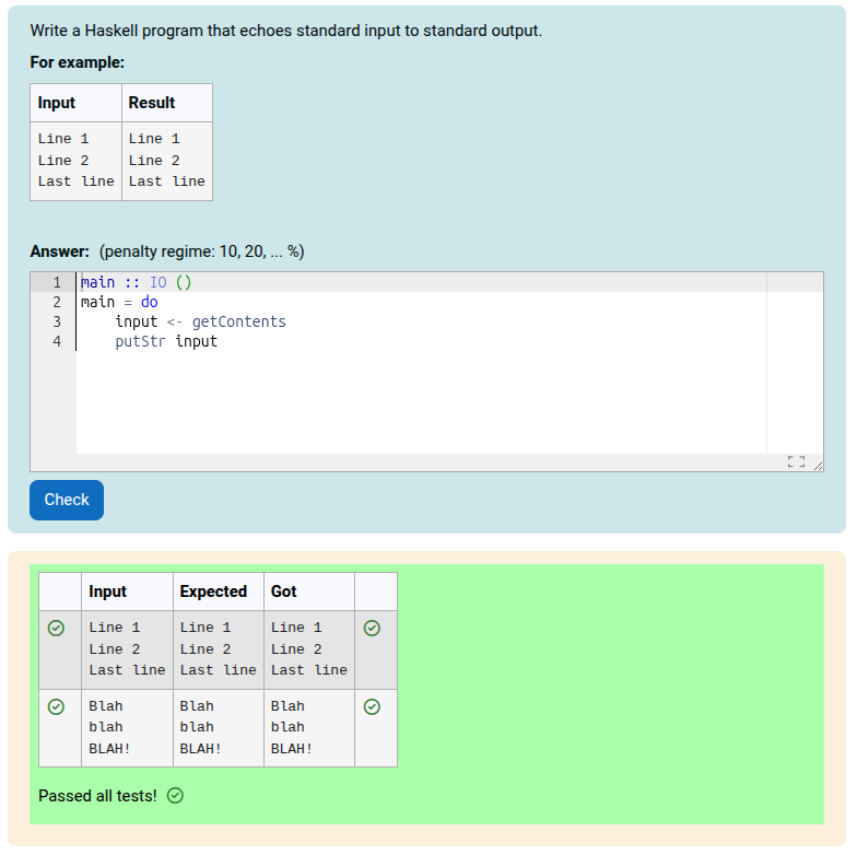 Screenshot of Haskell program example.