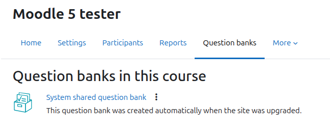 Screen shot of Moodle home page question bank.