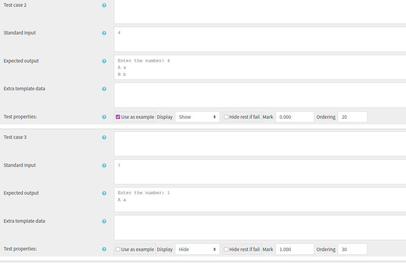 example test with mark zero and real test with 1