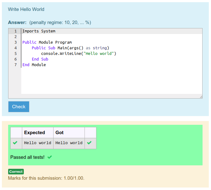 VB sample output