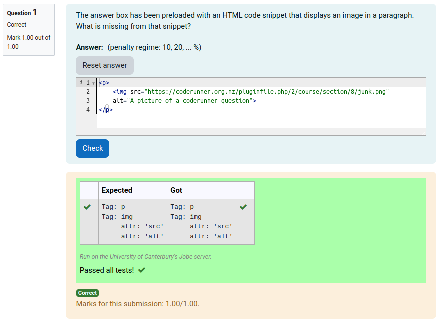 CodeRunner: How to grade HTML