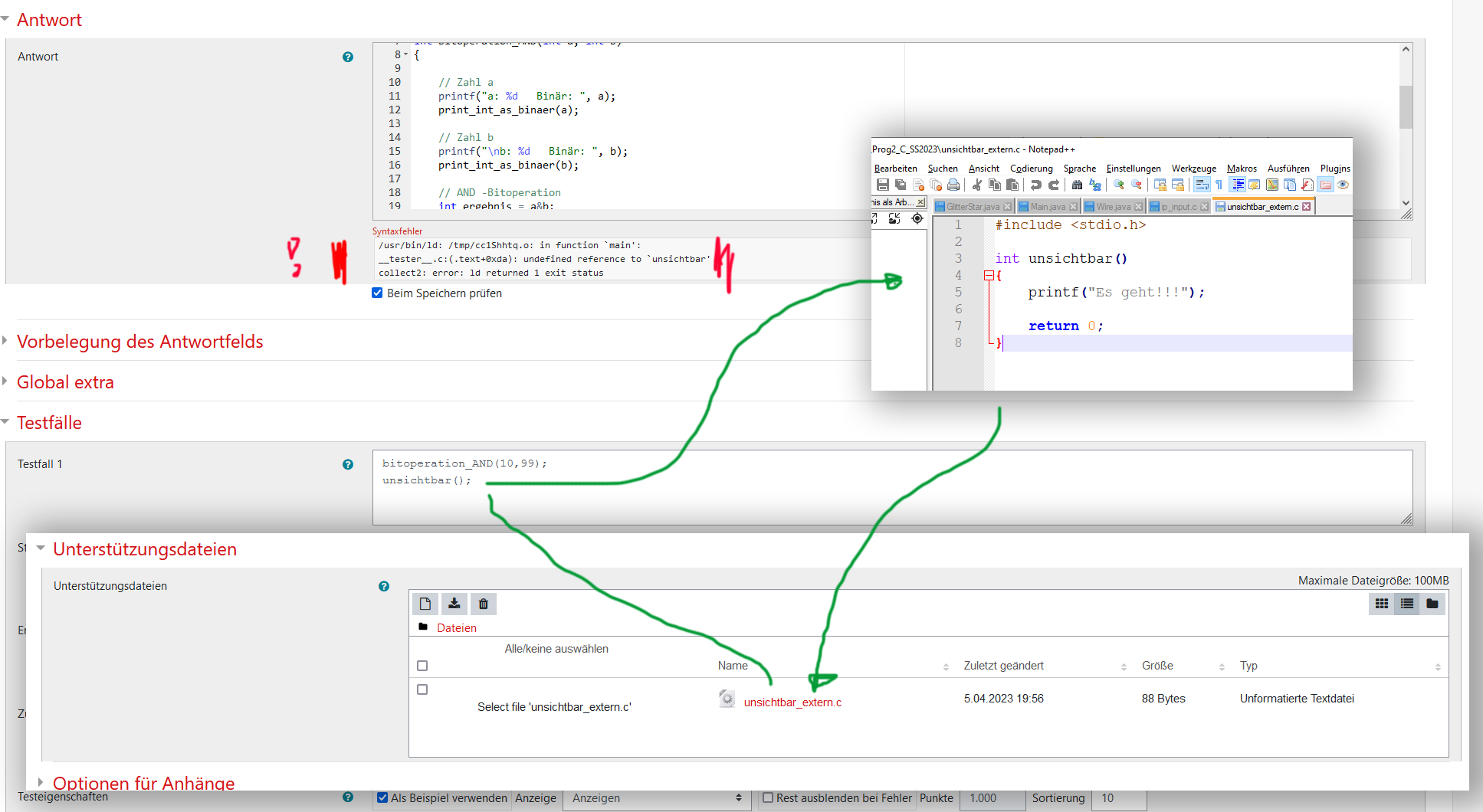 Usecase / file / supported file area / test area / error calling a function